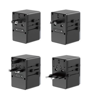 Ładowarka adapter podróżny GAN PRO 3 65W EU / US / JP / AUS / UK 2x USB-C 2x USB-A - czarny