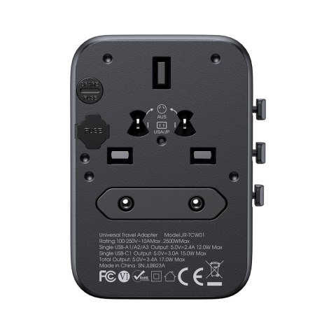 Ładowarka adapter podróżny uniwersalny 17W EU / US / UK / JP / AU / CN - czarny
