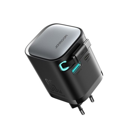 Ładowarka sieciowa GaN 65W USB-A USB-C z wbudowanym kablem USB-C - czarna