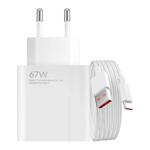 Ładowarka sieciowa Xiaomi 67W 6.2A USB-A z kablem USB-C - biała