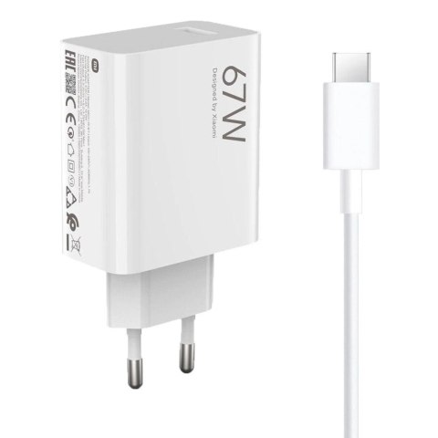 Ładowarka sieciowa Xiaomi 67W 6.2A USB-A z kablem USB-C - biała