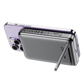 Powerbank 10000mAh indukcyjny magnetyczny z opcją podstawki PD 20W + kabel - czarny