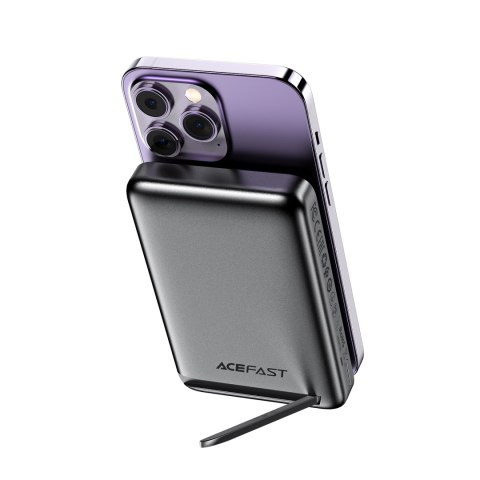 Powerbank 10000mAh indukcyjny magnetyczny z opcją podstawki PD 20W + kabel - czarny