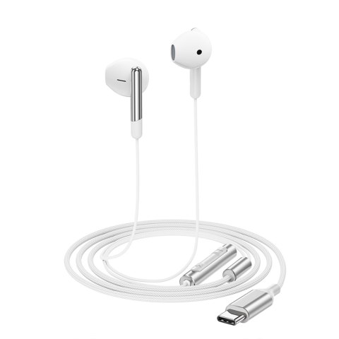 Słuchawki przewodowe z mikrofonem i pilotem USB-C 1.2m - białe