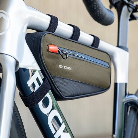 Torba rowerowa na ramę roweru z kieszenią boczną 1.7l - zielono-czarna