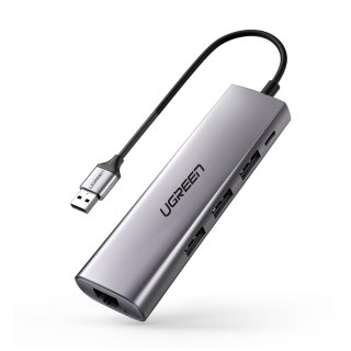 5w1 HUB Adapter USB-A 3.0 - RJ45 / 3x USB-A 3.0 / micro USB - szary