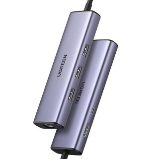 6w1 HUB adapter USB-C - 3x USB-A 3.0 / HDMI / RJ45 / USB-C PD - szary