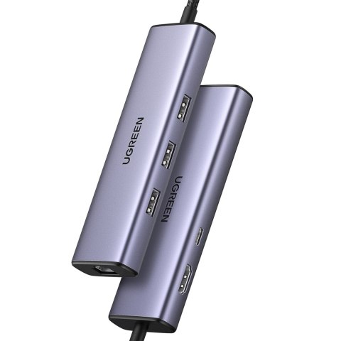 6w1 HUB adapter USB-C - 3x USB-A 3.0 / HDMI / RJ45 / USB-C PD - szary