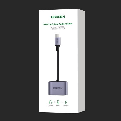 Adapter przejściówka audio USB-C - USB-C + mini jack 3.5mm - szary