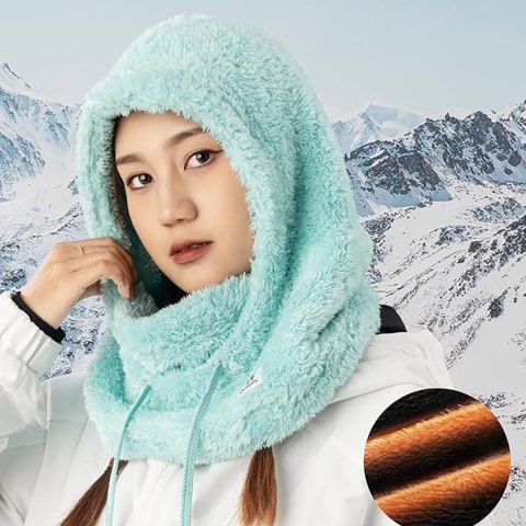 Ciepła kominiarka z futerka zimowa narciarska Arctic Velvet rozmiar L - miętowa