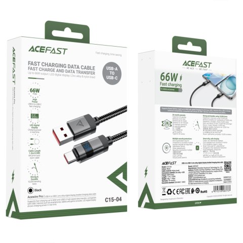 Kabel przewód USB-A - USB-C z wyświetlaczem 480Mb/s 66W 1.2m - czarny