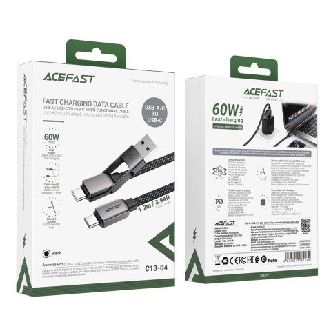 Kabel przewód USB-C - USB-A / USB-C 480Mb/s 3A 1.2m - czarny