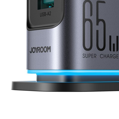 Stacja ładowania ładowarka wieloportowa GaN 65W EU 4x USB-C i 2x USB-A - ciemnoszara