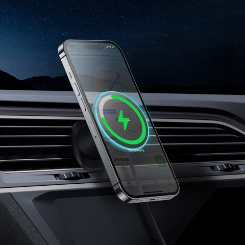 Uchwyt samochodowy na iPhone z ładowarką indukcyjną 15W na kratkę nawiewu - czarny