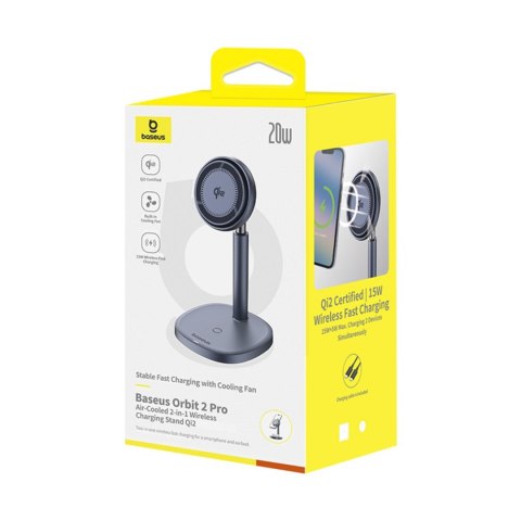 2w1 Ładowarka indukcyjna Orbit 2 Pro MagSafe Qi2 20W z chłodzeniem - szara