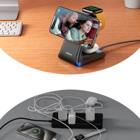 3w1 Ładowarka bezprzewodowa stacja ładująca z MagSafe - czarna