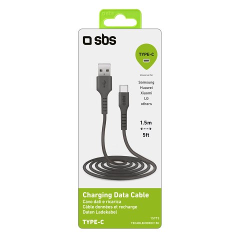 Kabel przewód USB-A - USB-C 1.5m - czarny