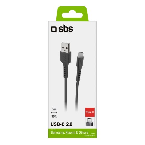 Kabel przewód USB-A - USB-C 3m - czarny