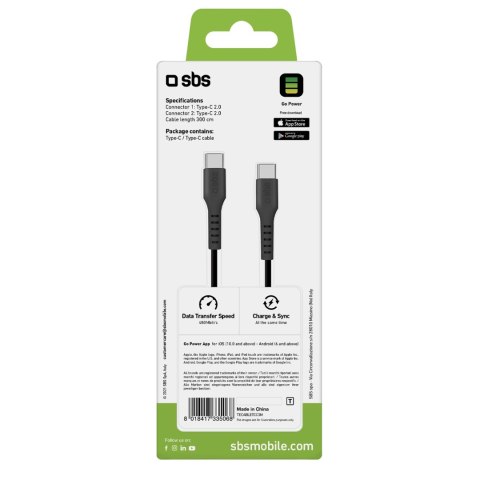 Kabel przewód USB-C - USB-C 3m - czarny