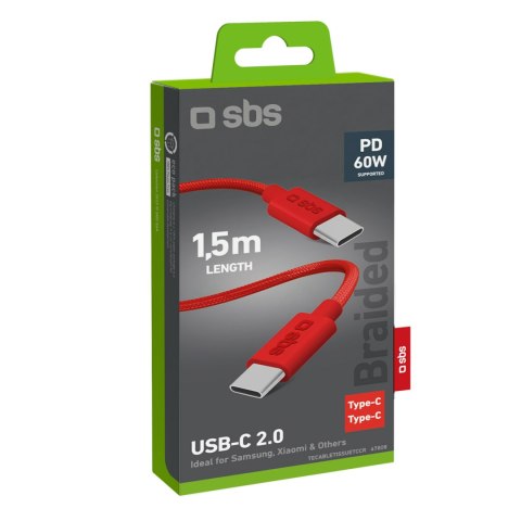 Kabel przewód w oplocie USB-C 60 W 1.5m - czerwony