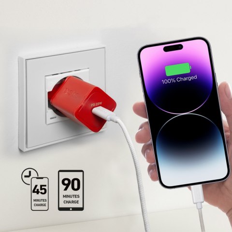 Ładowarka sieciowa GaN z Power Delivery 20W - czerwona