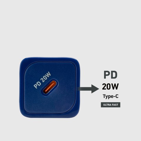 Ładowarka sieciowa GaN z Power Delivery 20W - niebieska