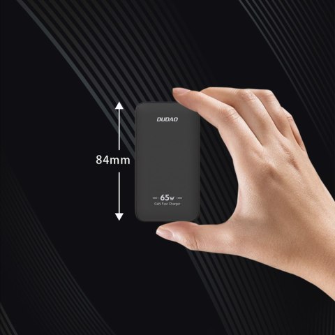 Ładowarka sieciowa podróżna ultracienka GaN 65W USB-A USB-C PD EU / US - czarna
