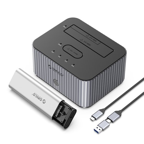 Stacja dokująca IT28E-C z funkcją klonowania na 2 dyski M.2 NVME 2.5'' / 3.5 HDD / 2.5'' SSD - szara