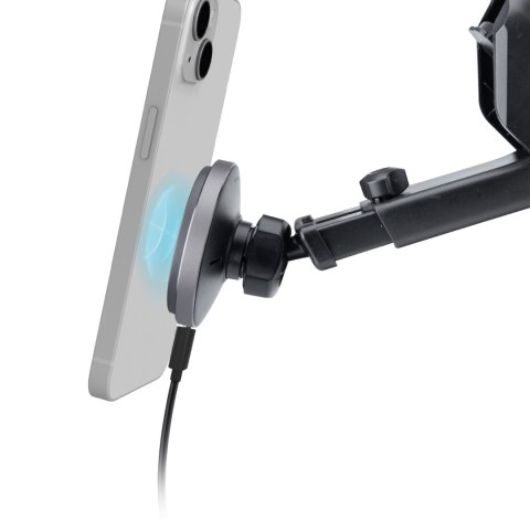 Uchwyt na smartfona teleskopowy z ładowarką bezprzewodową MagSafe na szybę i deskę - czarny