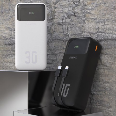Powerbank 30000mAh z wbudowanymi kablami PD 22.5W - biały