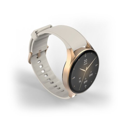 Smartwatch Hama 8900 GPS AMOLED 1.32'' z beżowym paskiem silikonowym - złoty