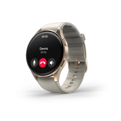 Smartwatch Hama 8900 GPS AMOLED 1.32'' z beżowym paskiem silikonowym - złoty
