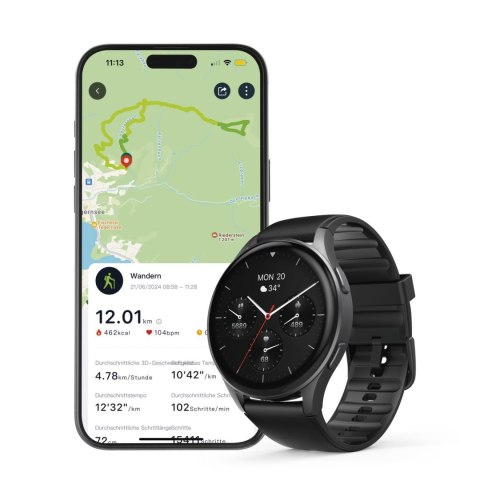 Smartwatch Hama 8900 GPS AMOLED 1.43'' z paskiem silikonowym - czarny