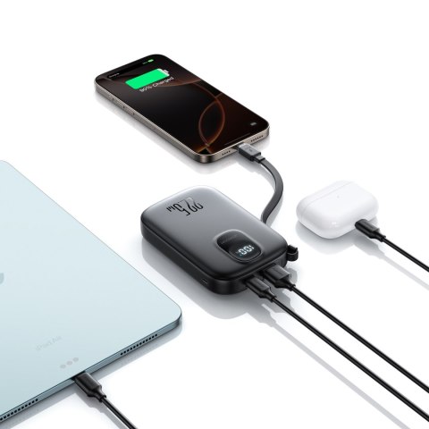 Powerbank 10000mAh z wbudowanym kablem 22.5W USB-C 0.25 cm - czarny