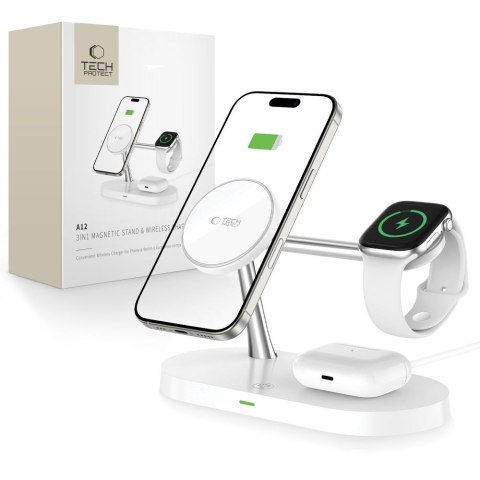 3w1Ładowarka indukcyjna na smartfon słuchawki smartwatch z MagSafe - biała