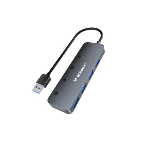 Hub rozdzielacz 4x USB-A z włącznikami aluminiowy - szary