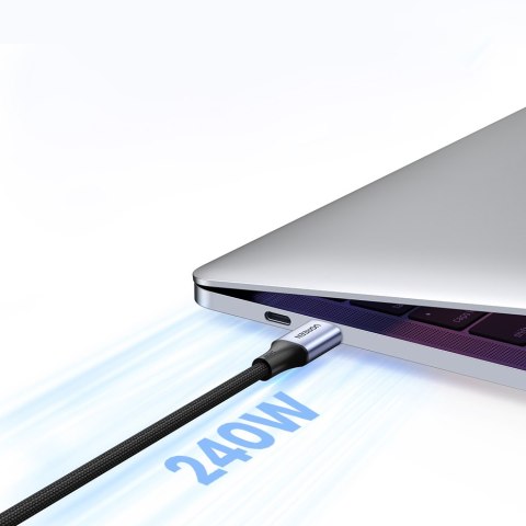 Kabel przewód USB-C PD w oplocie 240W 5A 480Mb/s 1m czarno szary