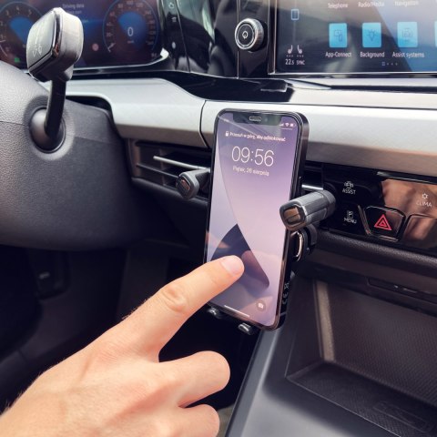 Uchwyt grawitacyjny na telefon na kratkę w samochodzie czarny