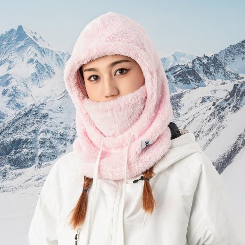Ciepła kominiarka z futerka zimowa narciarska Arctic Velvet rozmiar M - różowa