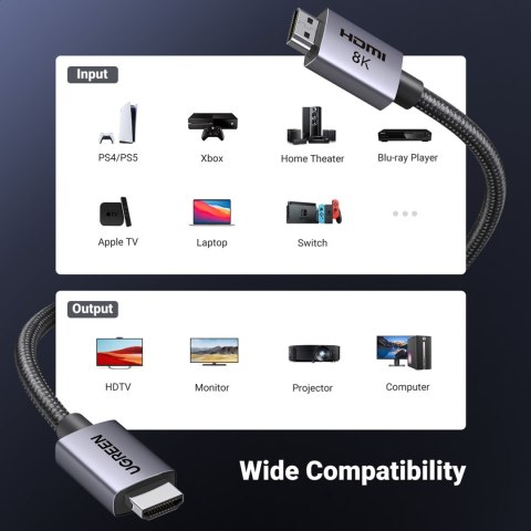 Kabel przewód HDMI 2.1 8K certyfikowany Ultra High Speed 2m szary