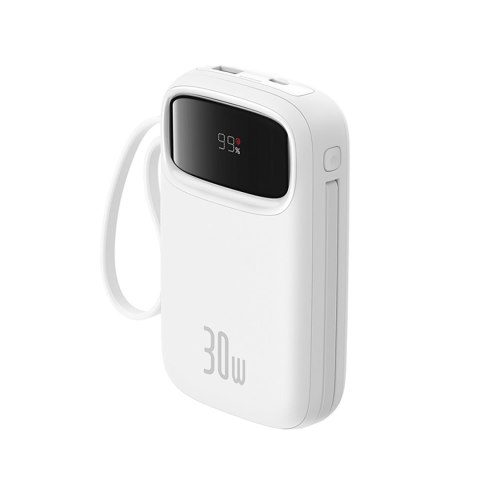 Power bank 10000mAh QPow 2 30W z wbudowanymi kablami USB-C - biały
