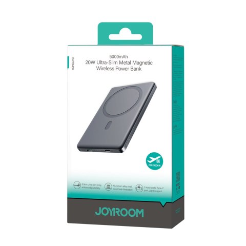 Powerbank 5000mAh USB-C 20W PD i ładowaniem indukcyjnym 15W - szary