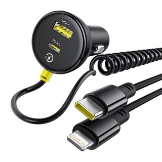 Ładowarka samochodowa USB-A USB-C z kablem iPhone Lightning USB-C 60W 1.4m - czarna