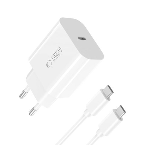 Ładowarka sieciowa USB-C z kablem USB-C PD 20W - biała