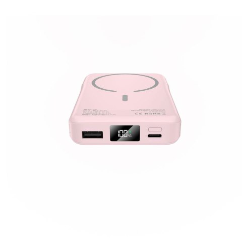 Powerbank 10000 mAh USB-A USB-C z kablami USB-C iPhone Lightning MagSafe - różowy