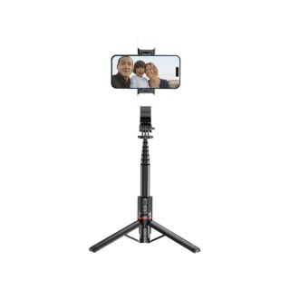 Selfie stick kijek do zdjęć Bluetooth z tripodem lampą LED do 105cm - czarny