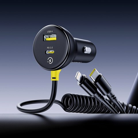 Ładowarka samochodowa USB-A USB-C z kablem iPhone Lightning USB-C 60W 1.4m - czarna