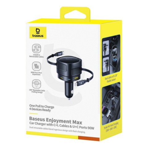 Ładowarka samochodowa USB-C z kablem USB-C iPhone Lightning 90W - czarna