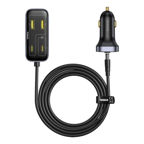Ładowarka samochodowa z przedłużaczem USB-A USB-C 110W 1.5 m - czarna