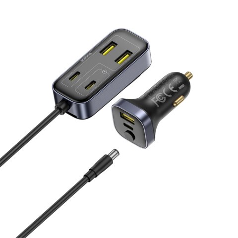 Ładowarka samochodowa z przedłużaczem USB-A USB-C 110W 1.5 m - czarna